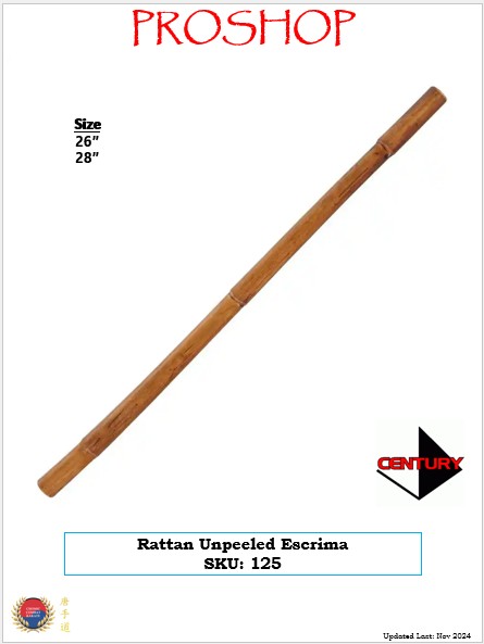 Rattan Unpeeled 26inch 28inch Escrima SKU 125 2025 Rattan Unpeeled 26inch 28inch Escrima SKU 125 2025